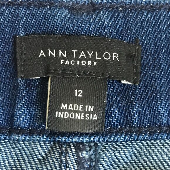 Ann Taylor Factory Jean Womens 12 Blue Wide Leg Crop Flat Front Pockets Cotton - Picture 5 of 10